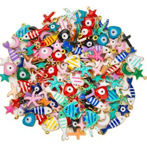 20개 골드 스테인리스 스틸 달 하트 별 물고기 참 장식품 에나멜 펜던트 쥬얼리 제작 재료 DIY 목걸이 팔찌 대량