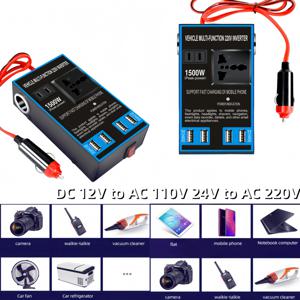 1500W 파워 인버터 DC 12V 24V에서 AC 110V 220V로 변환 차량용 컨버터 4개의 USB 퀵 충전 시가 라이터 소켓 차량 및 가정용