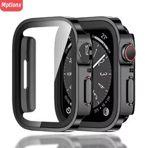 애플 워치 케이스 시리즈 11 10 42mm 46mm 45mm 41mm 44mm 40mm용 글래스+PC 커버 스크린 프로텍터 iWatch SE 6 7 8 9 방수