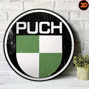 2D 플랫 - [2D 플랫] 빈티지 PUCH 브랜드 금속 간판 - 19.99cm 원형 알루미늄 벽 장식, 녹색 및 흰색 체크 무늬 디자인, 러스틱 스타일