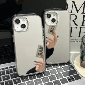 럭셔리 아크릴 메이크업 미러 폰 케이스 (아이폰 17 프로 맥스, 16, 15, 14, 13, 12, 11, 18 프로 맥스, 16 플러스) 도금 충격 방지 커버
