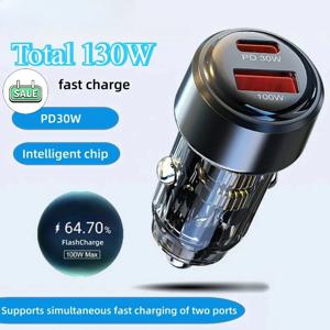 총 130W USB 차량용 충전기 어댑터 고속 충전 타입 C 퀵 차저 아이폰 15 샤오미 14 화웨이 휴대폰 충전기