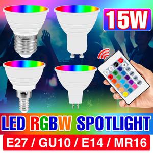 15W LED E27/E26 전구 RGBW 스포트라이트 GU10 IR 리모컨 천장등 E14 LED 샹들리에 전구 MR16 가정 파티 장식용