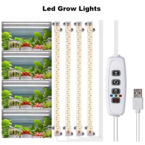 화이트 라이트 USB 인터페이스 자동 타이머 스마트 조정 기능이 있는 LED 식물 성장등, 라이트 스트립 부착 가능, 식물 램프