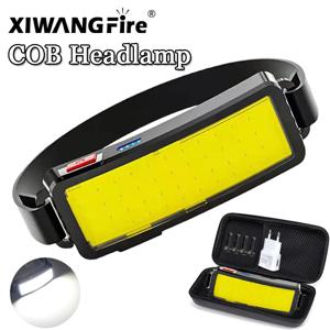 강력한 COB LED 헤드램프 USB C 충전식 헤드 손전등 내장 배터리 야외 낚시 캠핑 랜턴 방수 토치