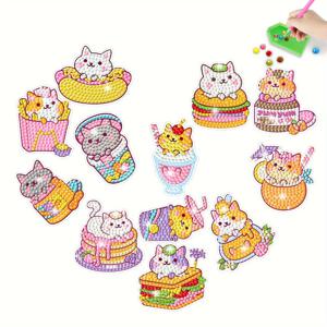 12개 다이아몬드 페인팅 키트 DIY 수공예 귀여운 고양이 모자이크 스티커 보석 도구 포함 예술 및 공예 선물