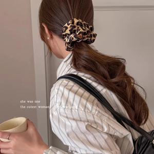 레오파드 프린트 스크런치 헤어 타이 헤어 로프 고탄성 엘라스틱 헤어 밴드 포니테일 홀더 우아한 여성 헤어 액세서리