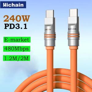 Hichain PD240W USB C 고속 충전 케이블 소프트 액체 실리콘 타입 C 케이블 아이폰 노트북 태블릿 이어폰용 1.2M/2M