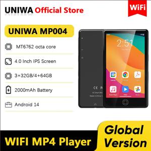 UNIWA MP004 MP4 플레이어 안드로이드 14 블루투스 및 와이파이 지원 4인치 3+32GB/4+64GB 2000mAh MP3 MP4 플레이어 FM 라디오 왓츠앱 유튜브