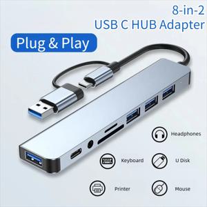 USB 3.0 타입 C 어댑터 도킹 스테이션 USB 2.0 포트 TF SD 카드 리더 오디오 출력 멀티 허브 스플리터 맥북 프로 컴퓨터용