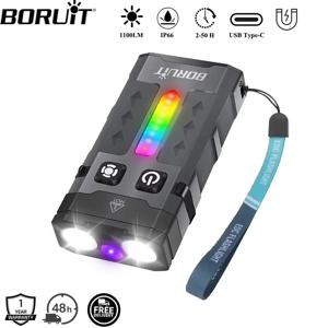 BORUiT EV20 1100LM EDC UV 키체인 LED 손전등 타입-C 충전식 작업등 자석 캠핑 포켓 랜턴