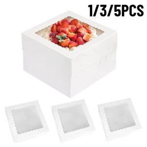 1/3/5PCS 창문이 있는 흰색 베이커리 상자 일회용 생일 케이크 종이 상자 접이식 케이크 상자 쿠키 페이스트리 케이크 보관 상자