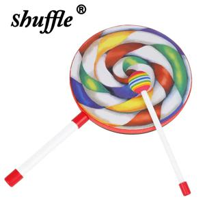 Orff 8 인치 롤리팝 스타일 핸드 드럼 타악기 노크 스틱이있는 휴대용 탬버린 어린이 교육 어린이 선물