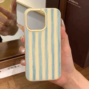 신선한 블루 스트라이프 아이폰 케이스 (아이폰 17, 16, 15, 14, 13, 12, 11 Pro Max, XS, X, 7, 8 Plus, SE 2022, 16E) 2 in 1 창의적 디자인 백 커버