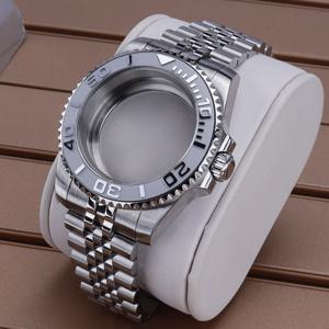 실버 40mm 20ATM 다이버 시계 케이스 브레이슬릿 사파이어 글래스 SUB NH35 NH36 GMT NH34 Eta 2824 Miyota 8215 무브먼트 슬라이드 버클