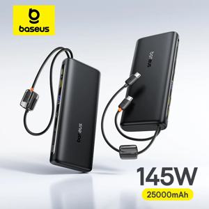 【CCC】Baseus 25000mAh 145W 보조 배터리 내장형 듀얼 USB-C 케이블 Mac iPhone Samsung용 고속 충전 디지털 디스플레이 보조 배터리