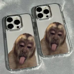 혀를 내미는 원숭이 디자인 아이폰 케이스 (아이폰 18, 17 Air, 16, 16E, 15, 14, 13, 12, 11 Pro Max, X, XR, XS, 7, 8 Plus, SE2 호환) 투명 소프트 커버