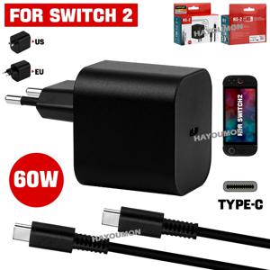 새로운 60W AC 어댑터 NS 스위치 2용 타입 C 고속 충전기 전원 공급 장치 TV 모드 지원 스위치 2 게임 액세서리용 벽면 충전기