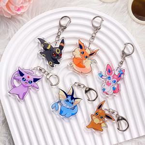 1/9PCS 포켓몬 캐릭터 이브이 아크릴 키체인 만화 가방 참 장식품 재미있는 백팩 펜던트 키홀더 친구 선물