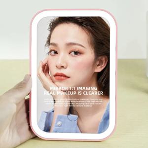 LED 터치 스크린 메이크업 거울 접이식 거울 조명이 있는 메이크업 거울 3가지 색상 조명 모드 USB 충전식 화장 거울