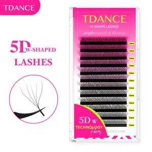 TDANCE 5D-W 모양의 속눈썹 연장 0.07C/D 프리메이드 팬 W 스타일 속눈썹 부드러운 인조 밍크 속눈썹 내추럴 볼륨 속눈썹