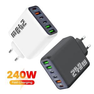 240W 6포트 USB C PD 충전기 초고속 충전 PD3.0 USB C 타입 C 휴대폰 충전기 (아이폰 17, 16 Pro, 삼성, 샤오미 호환)