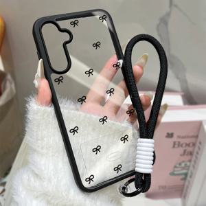 블랙 보우노트 폰 케이스 삼성 갤럭시 S26 울트라 케이스 A16 A56 5g A17 A55 A54 A36 A07 A06 S25 울트라 S24 FE S23 끈 달린 커버