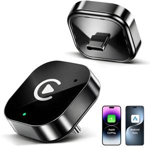 USB C 업그레이드된 2-in-1 무선 CarPlay 및 Android Auto 어댑터, 플러그 앤 플레이, iPhone 및 Android 스마트폰과 호환 가능.