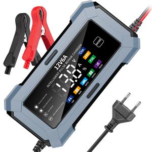 6A 12V 지능형 자동차 배터리 충전기, LCD 디스플레이, 자동차 오토바이 납산, AGM, EFB, GEL, 배터리 사용