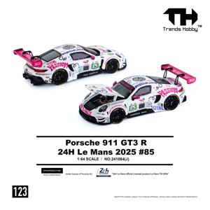 트렌드즈 하비 1/64 포르쉐 911 GT3 R 2025 르망 24시간 LMGT3 레이싱 미니어처 모델 장난감 자동차 프리휠 다이캐스트 컬렉션 선물