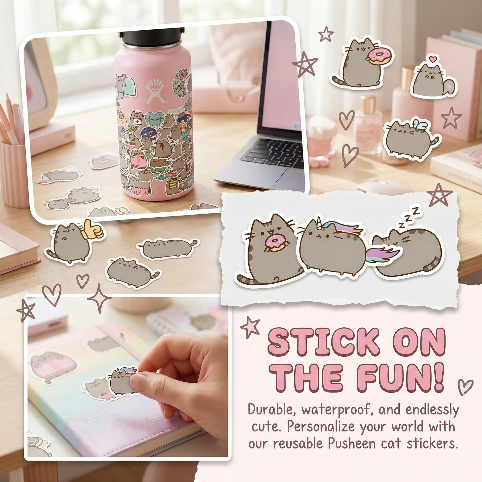 55-110PCS Pusheen Kawaii 스티커 트렁크 노트북 가방 Ipad 노트북 스쿠터 워터 컵 스티커 장식 어린이 생일 선물