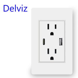 Delviz 미국 표준 USB 소켓, 2A 이중 USB 포트, 118mm*72mm 패널, 미국 AC 110V ~250V, 벽면 내장형 15A 전원 콘센트