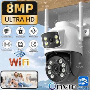 4K 8MP WiFi 감시 카메라 듀얼 렌즈 10X 줌 PTZ IP 카메라 자동 추적 오디오 비디오 ONVIF 보안 CCTV 카메라 YOOSEE