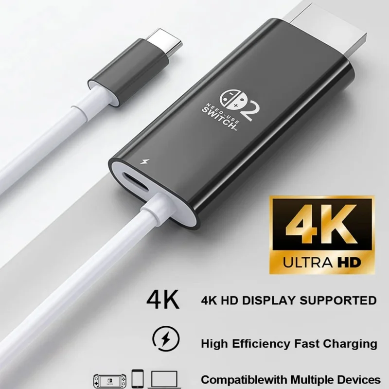 닌텐도 스위치 2용 도킹 스테이션, 4K 60Hz TYPE-C 허브(HDMI 및 USB-C 3.0 PD100W 충전 포함), 스위치 2/스위치/OLED에 완벽하게 호환