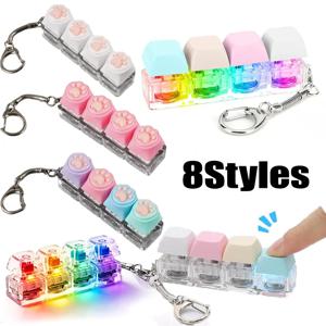 휴대용 실리콘 고양이 발바닥 모양 클리커 키체인 LED 라이트 발광 피젯 토이 키보드 스타일 버튼 스트레스 불안 완화 선물