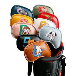 9Pcs 귀여운 만화 동물 골프 아이언 헤드 커버, PU 가죽 자수 클럽 프로텍터, 남성 여성 골퍼를 위한 골프 액세서리 선물