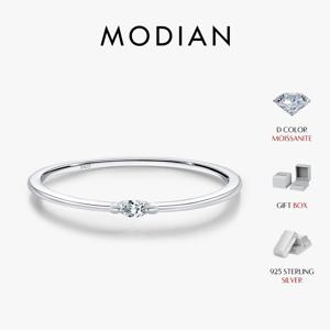 MODIAN 심플 모이사나이트 스택형 반지 925 스털링 실버 눈부신 얇은 손가락 반지 여성용 데일리 파인 주얼리