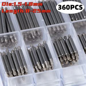 360개/세트 직경 1.5mm/1.8mm 스테인리스 스틸 스프링 바 길이 8mm-25mm 시계줄 스트랩 금속 링크 핀 시계 수리 도구 핀