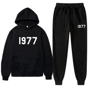 1977년 패션 힙합 스타일 후드 트랙수트 남녀 공용 캐주얼 스웨트셔츠 & 스웨트팬츠 2피스 세트 스포츠웨어 슈트