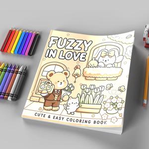 FUZZY IN LOVE 성인을 위한 대담하고 쉬운 패턴 색칠 공부 책 귀여운 그림책 생일 선물로 완벽한 선물 개학 예술 용품