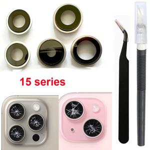 아이폰 15, 15 플러스, 15 프로, 15 프로 맥스용 OEM 완전 카메라 렌즈 유리 교체 세트 (프레임, 접착제, 수리 도구 포함)
