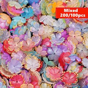 200/100개 15mm 다채로운 아크릴 꽃 구슬 - DIY 제작 용품을 위한 파스텔, 꽃무늬, 골든 디자인