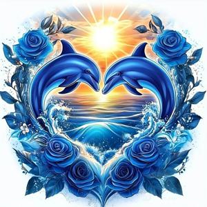 다이아몬드 페인팅 세트, 돌고래 사랑 패턴, 라운드 다이아몬드 풀 다이아몬드 아트, 다양한 사양 선택 가능, 프레임리스
