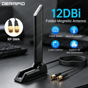 트리플 밴드 WiFi 6E 안테나 RP-SMA 마그네틱 베이스 고이득 12dBi (AX210 AX200 PCI-E PC 외부 부스터용) 2.4G 5G 6GHz 1.2M