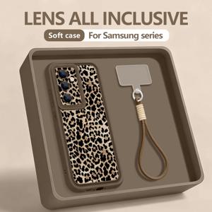 레오파드 프린트 손목 스트랩 폰 케이스 삼성 갤럭시 S26 S24 S25 울트라 S23 S25 FE A57 A17 A56 A18 A16 A37 A55 A15 TPU 커버