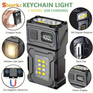 슈퍼 밝은 미니 LED 손전등 USB 충전식 휴대용 COB 토치(자석 꼬리 및 클립 포함) 야외 캠핑 비상용