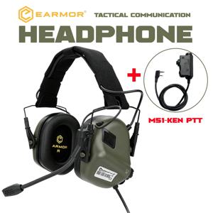 EARMOR M32 SE(SE 32) 전술 사격 헤드셋 + 켄우드용 M51 PTT, 사냥용 액티브 노이즈 캔슬링 귀마개, 에어소프트