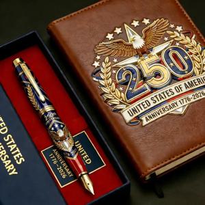 미국 250대주 기념일 펜 및 노트 세트 2026 미국 독립기념일 저널 가죽 커버 & 볼펜 선물 세트 (남성용)