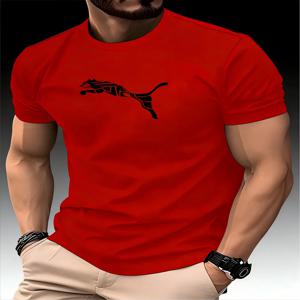 새로운 여름 럭셔리 남성 패션 폭스 레오파드 프린트 티셔츠 크루넥 캐주얼 트렌드 Y2K 하이 엔드 고품질 피트니스 스포츠 티셔츠