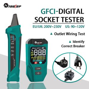 TOOLTOP ET32 디지털 회로 차단기 탐지기 중성선/활선 배선 감지 GFCI 콘센트 테스터 미국/EU/영국 소켓 전압 측정
